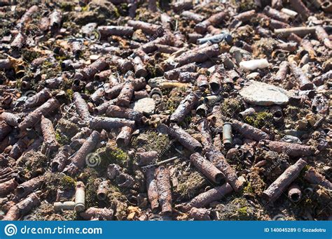 Old Rusty Shell Bullets Scattered On The Ground Stock Image Image Of