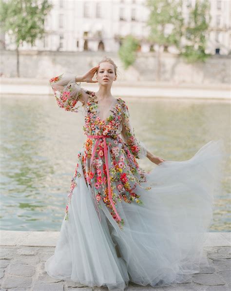 Our Favorite Wedding Dresses With A Pop Of Color Floral Wedding Gown