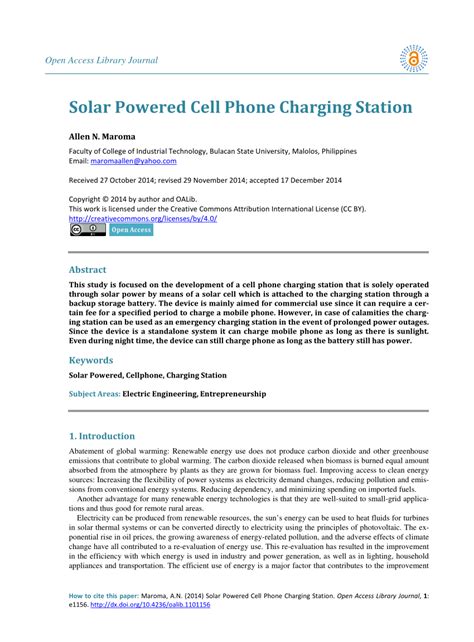Pdf Solar Powered Cell Phone Charging Station