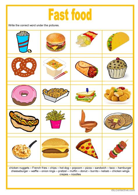 Picture Dictionary Fast Food English Esl Worksheets Pdf And Doc