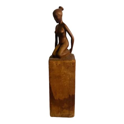 Vintage Nude Wood Hand Carved Figurine Woman Female Tall Rare My Xxx