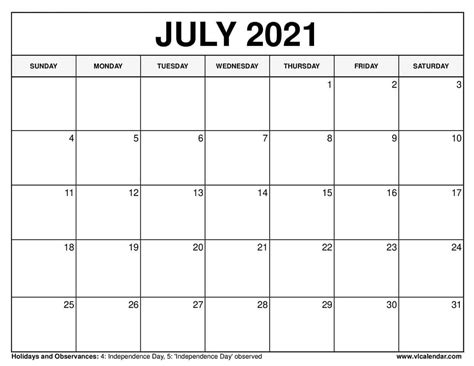 Free Printable July 2021 Calendar With Holidays Img Internet