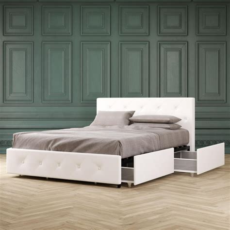 Dhp Dean Upholstered Bed With Storage White Faux Leather Queen