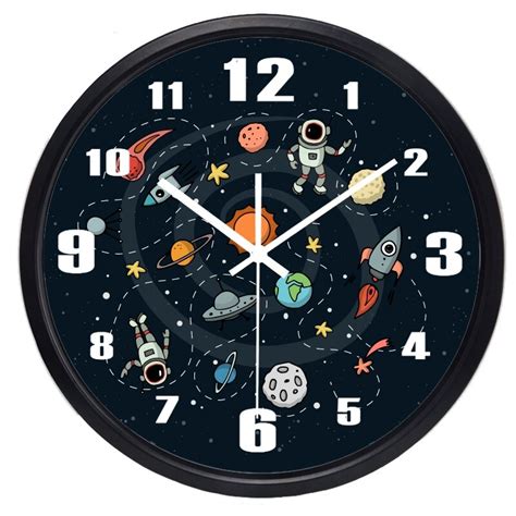 Space Travel Astronaut And Planets Wall Clock Children Bedroom Home Decor