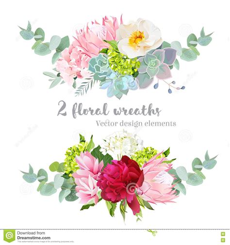 Download Floral Mix Wreath Vector Design Set. Green, White And Pink ...
