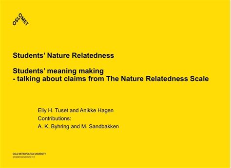 Students Nature Relatedness By Elly H Tuset And Anikke Hagen Eten