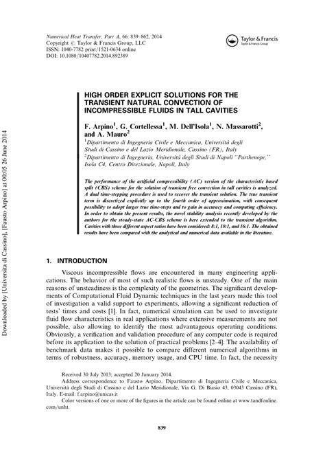 Pdf High Order Explicit Solutions For The Transient Natural Convection Of Incompressible