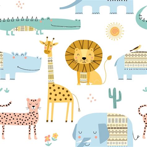 Premium Vector Seamless Childish Pattern With Cute African Animals