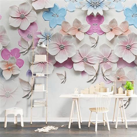3d Wallpaper Stereo Relief Peach Blossom Flowers Mural Living Room Tv