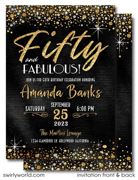 50 And Fabulous Glamorous Gold Glitter And Black 50th Birthday Printed