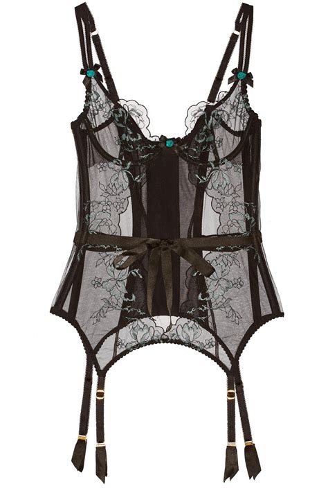 Agent Provocateur Callie Satin Trimmed Embroidered Tulle Basque In