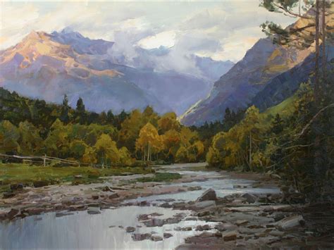 Aleksandr Babich Russian Painter Evening Oil Painting
