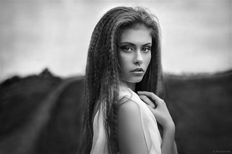 White Black Women Monochrome Model Portrait Long Hair