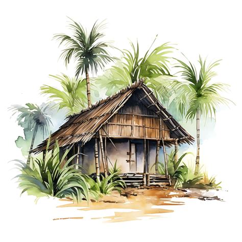Premium Ai Image Watercolor Bahay Kubo Depicting The Bamboo And Nipa