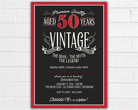 Whether you're trying to find a party idea for a husband, father, friend, or other, we've got you covered. 50th Birthday Invitation for Men JPEG printable Aged to