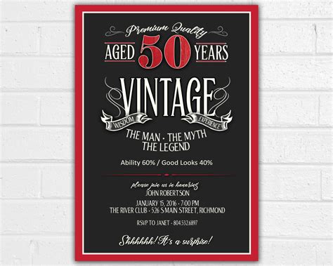 Whether you consider 50 to be over the hill or just the beginning, a 50th birthday party marks a milestone for all men. 50th Birthday Invitation for Men JPEG printable Aged to