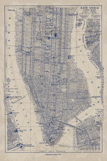 Manhattan Map Giclee Print The Vintage Collection