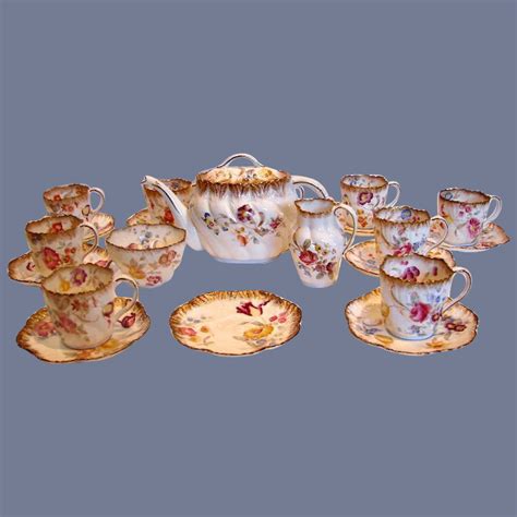 English Pointon Tea Set Beautiful Flowers Teapot Sugar Creamer 9 Cups
