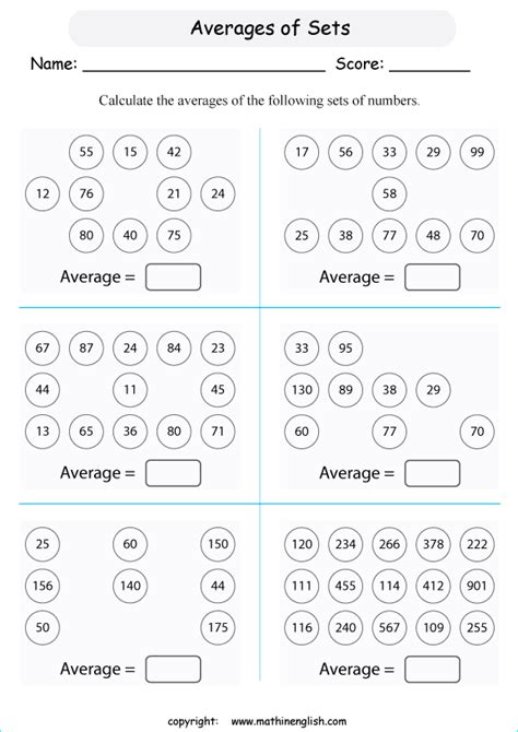 Find Average 8 Numbers Worksheet