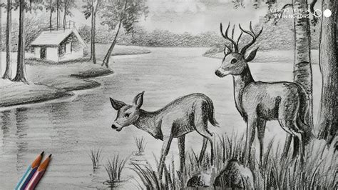 How To Draw Deer With Pencil Sketch Sceneryhow To Draw