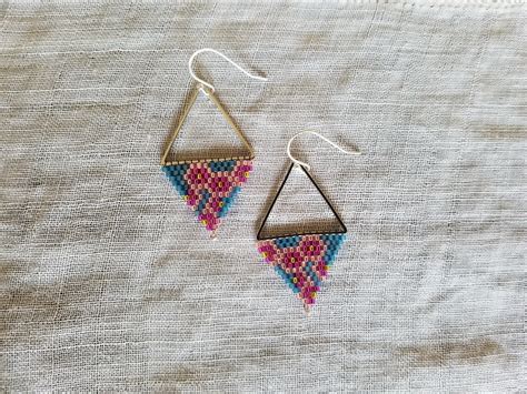 Beaded Triangle Earrings Made To Order Etsy