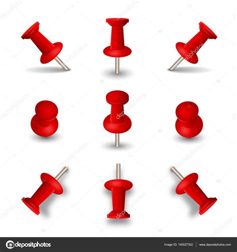 Red Push Pins Isolated On White Background Office Thumbtacks Or