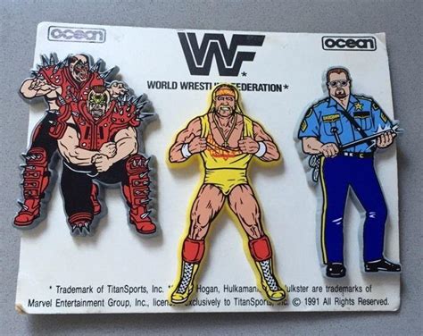 Set Of Three Wwf Pin Badges Hulk Hogan Road Warriors And Big Boss Man
