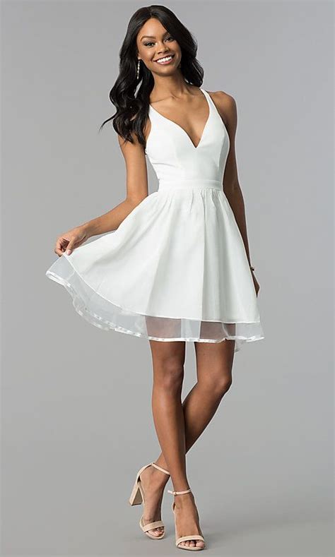 Image Of Short Ivory A Line Graduation Dress With Lace Back Style Lp