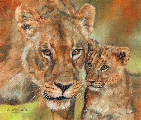 Lioness And Cub Painting By David Stribbling Pixels