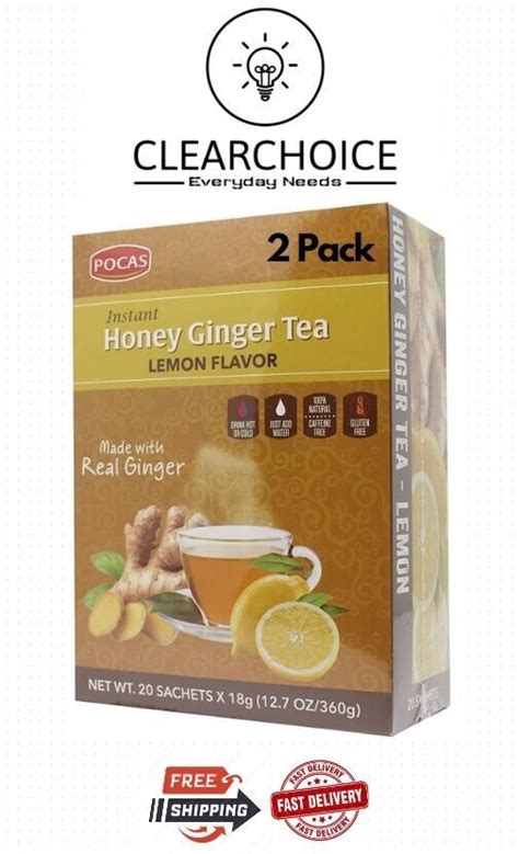 Pocas Instant Honey Ginger Tea Lemon 20 Tea Bags Gluten Free No