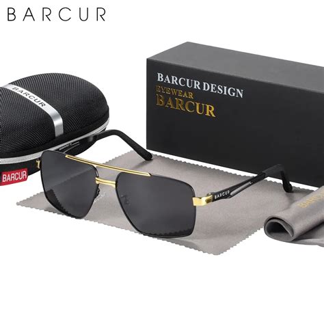 barcur pilot style metal frame brand sunglasses men hd polarized women shades driving sun