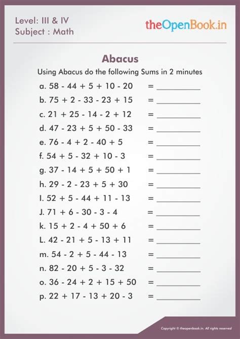 Everyday we provide new abacus worksheets of each level if you are tired of checking the worksheets your kids solve, then we provide answer sheet for as little. Using Abacus do the following Sums in 2 minutes 01 in 2020 ...