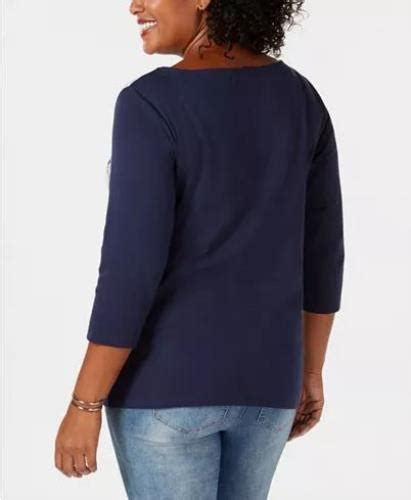Karen Scott Womens Ladies Intrepid Blue 34 Sleeve Mixed Print Shirt