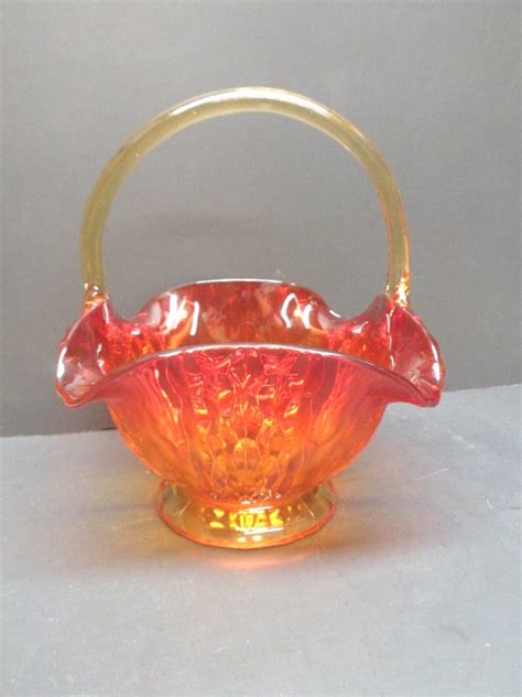 Large Viking Amberina Art Glass Basket Etsy