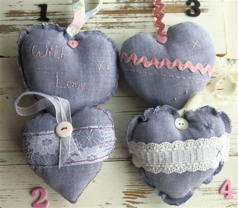 Fabric Heart Padded Heart Shabby Chic Textile Heart