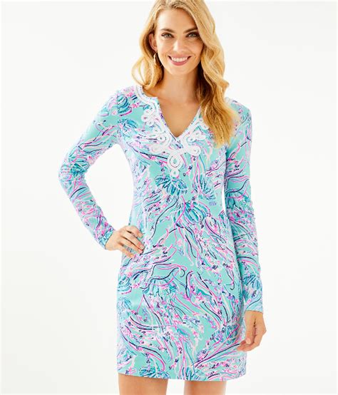 Lilly Pulitzer Long Sleeve Harper Shift Dress In Bayside Blue Under The