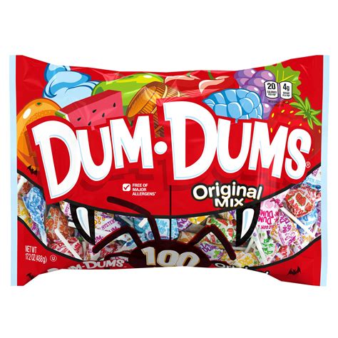 dum dums original lollipops assorted flavors 100 ct lay down bag