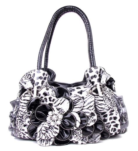 Leopard Print Black Flower Rhinestone Fashion Purse Handbag - Handbags ...