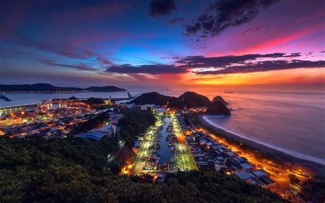 Download Wallpapers Suao Taiwan Evening Sunset Ocean Coast Pacific