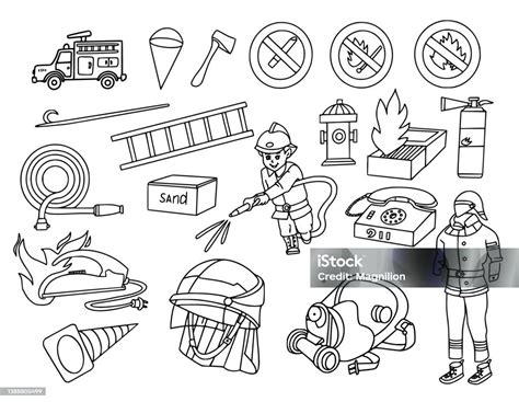 Fire Department Doodles Set Stock Illustration Download Image Now