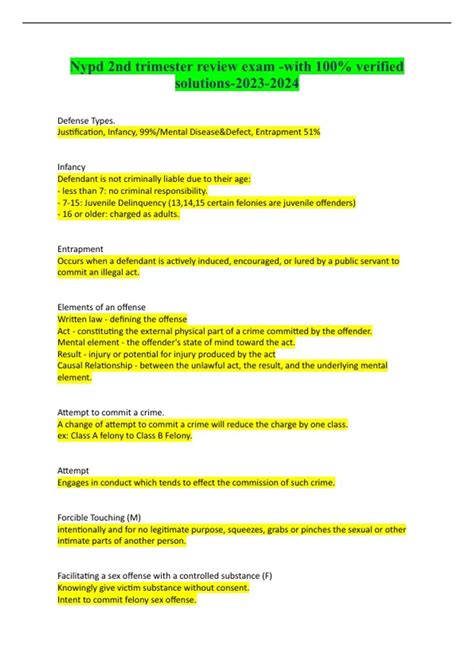 Nypd 2nd trimester review exam -with 100% verified solutions- - Nypd