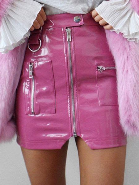 Pink Leather Skirt Faux Leather Pencil Skirt Leather Mini Skirts Pu