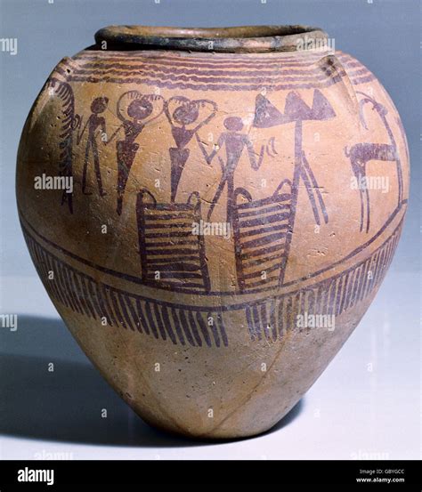 Fine Arts Ancient World Egypt Pottery Vessel With Drawings 4th