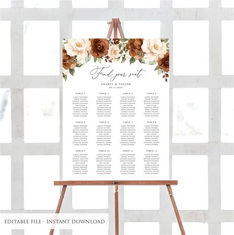 Simple Terracotta Rust Wedding Seating Chart Board Sign Personalized