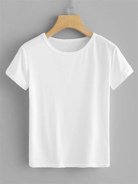 White Round Neck Basic Tee Romwe Chemise Design De T Shirt T Shirt Blanc