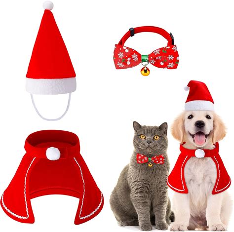3pcs Christmas Cat Outfit Dog Christmas Costume With A Pet Cape An