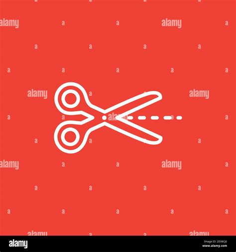 Scissor Line Icon On Red Background Red Flat Style Vector Illustration