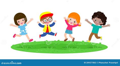 Happy Children Jumping And Dancing On The Park Kids Activities