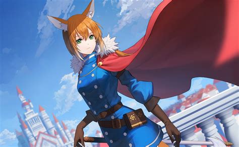 Download 2398x1482 Anime Fox Girl Animal Ears Cape