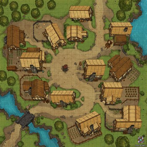 Roadside Village Battle Map 35x35 Rroll20